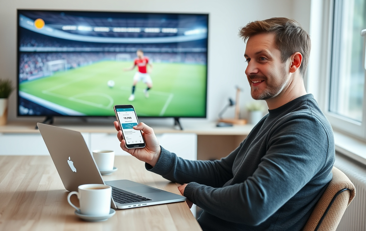 Norsk mann som utfører bankoverføring for betting på PC og mobil