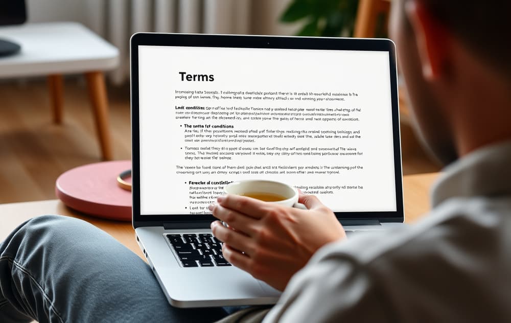 Person som leser vilkår på laptop