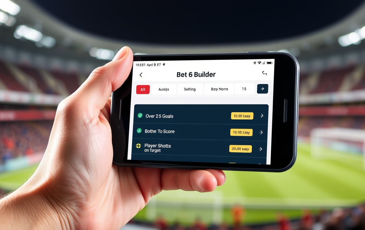 Smarttelefon med oddsbygger for fotball med utvalgte markeder.