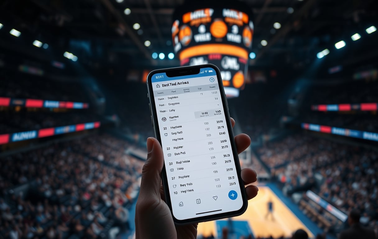 Basketballkamp med odds på mobilskjerm