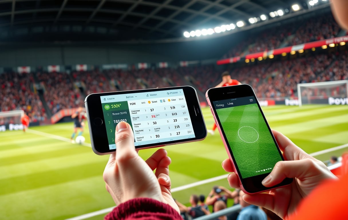 Fotballkamp med bettingodds på smarttelefon