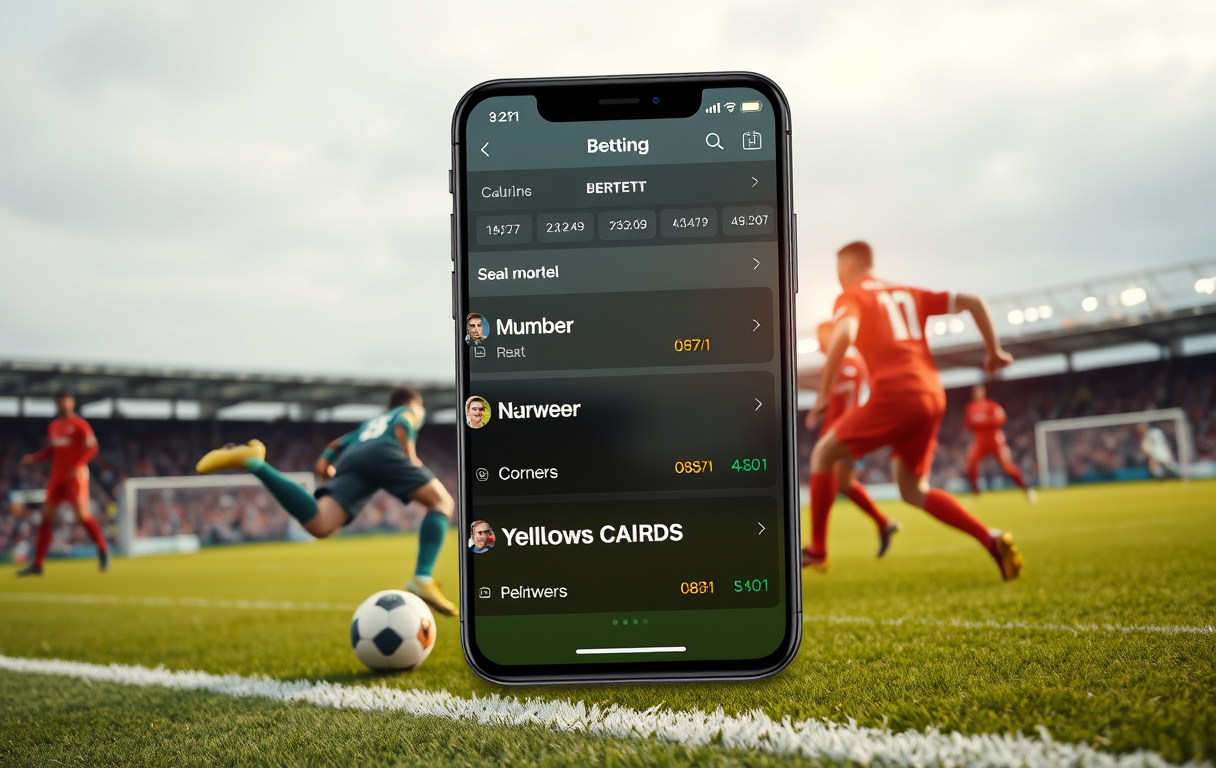 Fotballkamp med corner- og målscorermarkeder visualisert på mobilskjerm