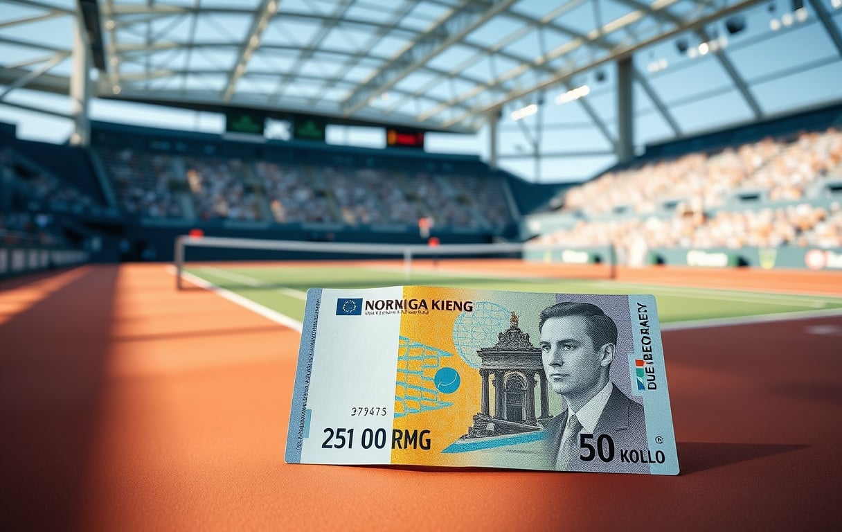 Tennisbane med live odds og norske sedler – illustrasjon av tennisbetting.